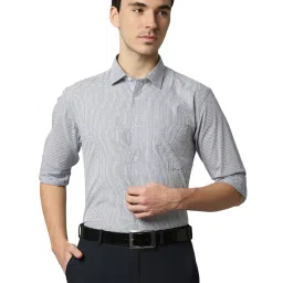 Park Avenue Navy Slim Fit Striped Shirt image 1