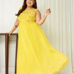 Miss Chase A+ Yellow Embroidered A-Line Dress-picture-48