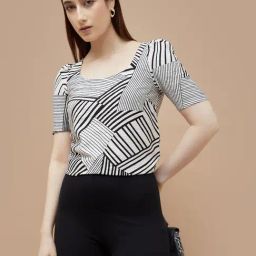 Code By Lifestyle Off White Regular Fit Printed Top-picture-13