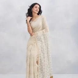 Fabindia Beige Cotton Printed Saree image 3