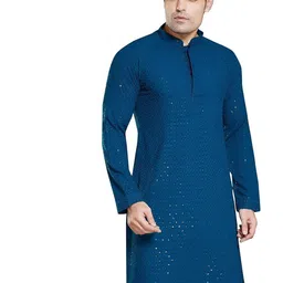 ZODIC FASHION Men Floral Embroidered Sequinned Kurta-image-9