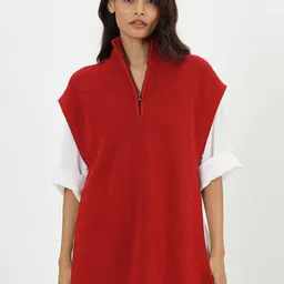 FEMMELLA Women Ribbed Mock Collar Sweater Vest-image-75
