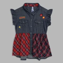 Blue Giraffe Girls Multicolor Cotton Checks Dress-picture-24