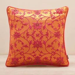 Pure Home and Living Orange Viscose Velvet Floral Cushion Cover-picture-28