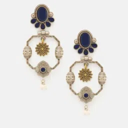 Priyaasi Blue Stone Studded & Beaded Drop Earring image 3