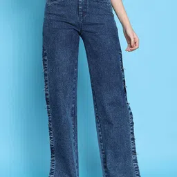 PUELLA Women Straight Fit High-Rise Side Slit Stretchable Jeans-image-54