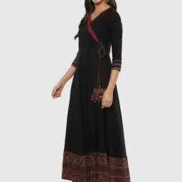 YASH GALLERY Black Printed Flared Kurta image 3
