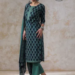 Moara Women Floral Printed Regular Pure Cotton Kurta with Trousers & With Dupatta image 3