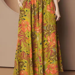OTABU Floral Printed Flared Maxi Skirt-image-4