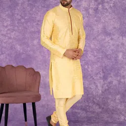 SKAVIJ Striped Self Design Mandarin Collar Long Sleeves Regular Straight Kurta & Churidar image 2