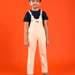 Tales & Stories 100% Cotton Sleeveless Solid Dungaree - Peach-picture-16