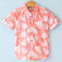 Jash Kids Half Sleeves Cotton Shirt Leaf Print - Peach-image-48