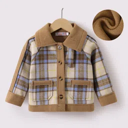 Kookie Kids Full Raglan Sleeves Checkered Winter Jacket - Brown & Black-image-58