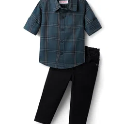 Babyhug Cotton Woven Full Sleeves Shirt & Trouser Set with Checks - Teal Blue & Black-picture-18