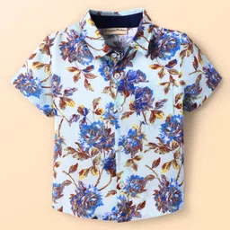 CrayonFlakes Rayon Half Sleeves Floral Printed Shirt - Blue-picture-10