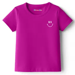kookie kids india Kookie Kids Single Jersey Knit Half Sleeves Core Solid Round Neck T-Shirt with Smiley Print- Purple-picture-20