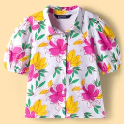 Pine Kids Cotton Knit Half Sleeves Shirt Top with Floral Print - White-picture-24