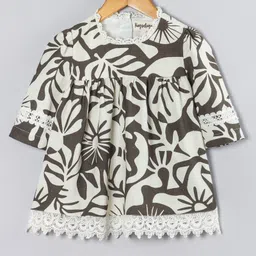 Hugsntugs Cotton Woven Full Sleeves Leaves Printed Top - Dark Grey-picture-38