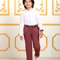 Mark & Mia Cotton Lycra Party Wear Trouser With Belt - Maroon image 2