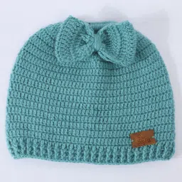 Funkrafts Woollen Handmade Knitted Bow Applique Detailed Beanie Cap - Green image 3