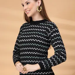 all about you Women Chevron Striped Woollen Pullover image 3