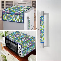 E-Retailer 3Pc Green Patterned Waterproof Refrigerator & Handle Cover With Oven Top Cover-picture-38