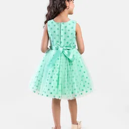 Babyhug Sleeveless Party Frock Glitter Print with Corsage - Sea Green image 4