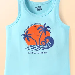 Doodle Poodle 100% Cotton Single Jersey Knit Sleeveless Vests With Tropical Theme Pack of 2 - Light Blue & White image 4