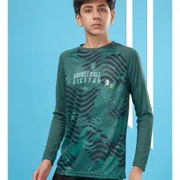 Technosport Knit Full Sleeves Basketball All Star Text Printed Breathable & Quick Dry Sports Tee - Green image 5