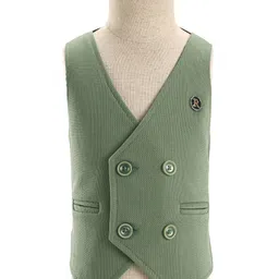 Rikidoos Full Sleeves Abstract Printed 3 Piece Suit Set With Bow - Pista Green & White image 4