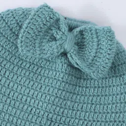 Funkrafts Woollen Handmade Knitted Bow Applique Detailed Beanie Cap - Green image 5