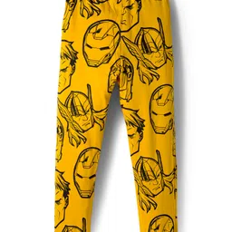 Honeyhap Marvel Single Jersey Knit Full Sleeves Night Suit With Avengers Graphics & Ombre Effect - Yellow & White image 5