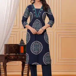 KALINI Women Ethnic Motifs Printed Mirror Work Pure Cotton Kurta with Trousers-picture-41