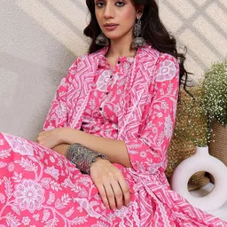 Indo Era Women Floral Printed Regular Pure Cotton Kurta with Trousers & With Dupatta image 5