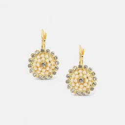 SOHI Gold-Plated The Floret Stone Studded & Pearls Beaded Drop Earrings image 3