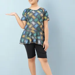 Aarika Girls Abstract Printed Round Neck Swimming Dress-picture-38