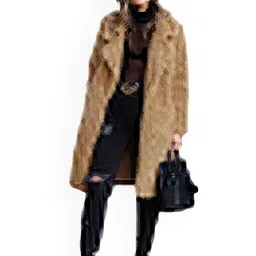 bebe Women Lapel Collar Self Design Sherpa Jacket-image-64