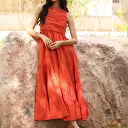Tasya India Women Solid Cut-Outs Detail Fit & Flare Tiered Maxi Dress-picture-27