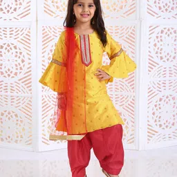 Saka Designs Frilled Sleeves Embroidered Kurta With Salwar - Yellow-picture-13