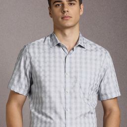 Louis Philippe Men Checked Spread Collar Pure Cotton Formal Shirt-picture-43