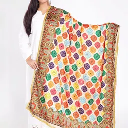 Rani Saahiba Ethnic Motifs Printed Mirror Work Art Silk Dupatta-image-57