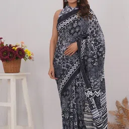 shivanya  handicrafts Shivanya Handicrafts Floral Pure Cotton Block Print Saree-picture-36