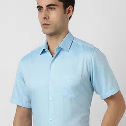 Van Heusen Men Textured Spread Collar Pure Cotton Formal Shirt image 2