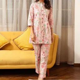 Claura Floral Printed Pure Cotton Tunic With Trouser Co-Ords-picture-11