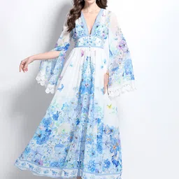JC Collection Women Floral Printed Flared Sleeve Maxi Dress-picture-21