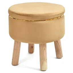 Shadowkart Set Of Cream-Coloured & Yellow Wooden Ottomans image 5