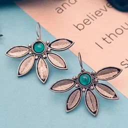 Sangria German Silver-Plated Stone-Studded Drop Earrings image 1