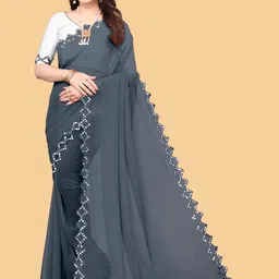 MEAVEN FEB Embellished Mirror Work Pure Georgette Saree-picture-32
