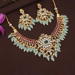 House of Pataudi Gold-Plated Kundan-Studded & Pearl-Beaded Jewellery Set-picture-19