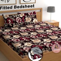 CHHAVI INDIA Maroon Floral Printed Microfiber 210 TC Queen Bedsheet Set-1.98 m x1.83 m-picture-1